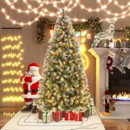 Costway 6.5FT Artificial Xmas Tree Hinged Christmas Tree w/909 PVC Branch Tips in Green - thumbnail 1