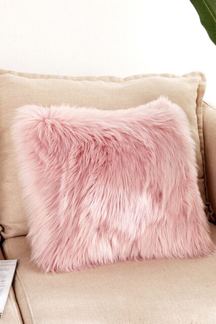 Living and Home Fluffy Faux Wool Pink Cushion Cover - image 1