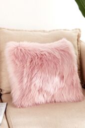 Living and Home Fluffy Faux Wool Pink Cushion Cover - thumbnail 1