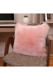Living and Home Fluffy Faux Wool Pink Cushion Cover - thumbnail 3