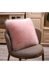Living and Home Fluffy Faux Wool Pink Cushion Cover - thumbnail 4