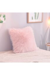 Living and Home Fluffy Faux Wool Pink Cushion Cover - thumbnail 5