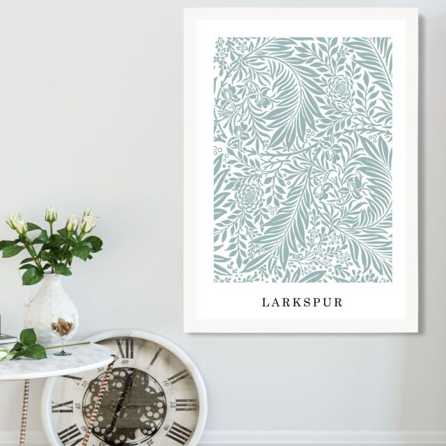 ARTZE Vintage William Morris Larkspur in Mint & White Art Print / White Frame / SIZE: A3 - Size: A4 - image 1