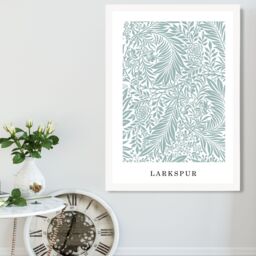 ARTZE Vintage William Morris Larkspur in Mint & White Art Print / White Frame / SIZE: A3 - Size: A4 - thumbnail 1