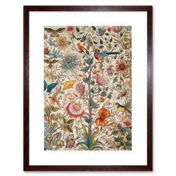 "Artery8 Wall Art Print Butterflies & Flower Plants Pattern Folk Art Watercolour Painting Artwork Framed 9X7 Inch in Brown - Size: W7"" x H9""" - thumbnail 1