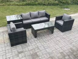 Fimous Lounge Rattan Sofa Set Outdoor Garden Furniture Oblong Rectangular Coffee Table in Dark Grey - thumbnail 2