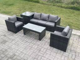 Fimous Lounge Rattan Sofa Set Outdoor Garden Furniture Oblong Rectangular Coffee Table in Dark Grey - thumbnail 1