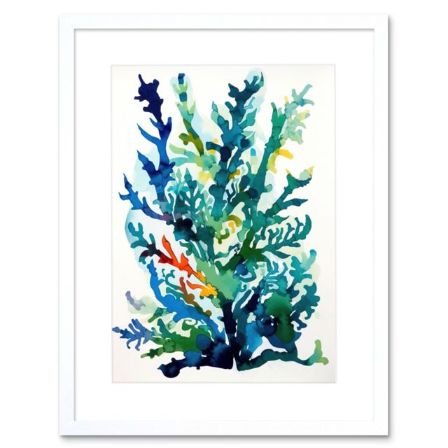 "Artery8 Wall Art Print Seaweed Plant Abstract Folk Artwork Framed 9X7 Inch in White - Size: W7"" x H9""" - image 1