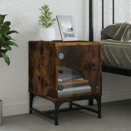 Berkfield Home Bedside Cabinets with Glass Doors 2 pcs Smoked Oak 35x37x50 cm in Brown - Size: 35 x 37 x 50 cm - thumbnail 3