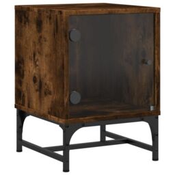 Berkfield Home Bedside Cabinets with Glass Doors 2 pcs Smoked Oak 35x37x50 cm in Brown - Size: 35 x 37 x 50 cm - thumbnail 4