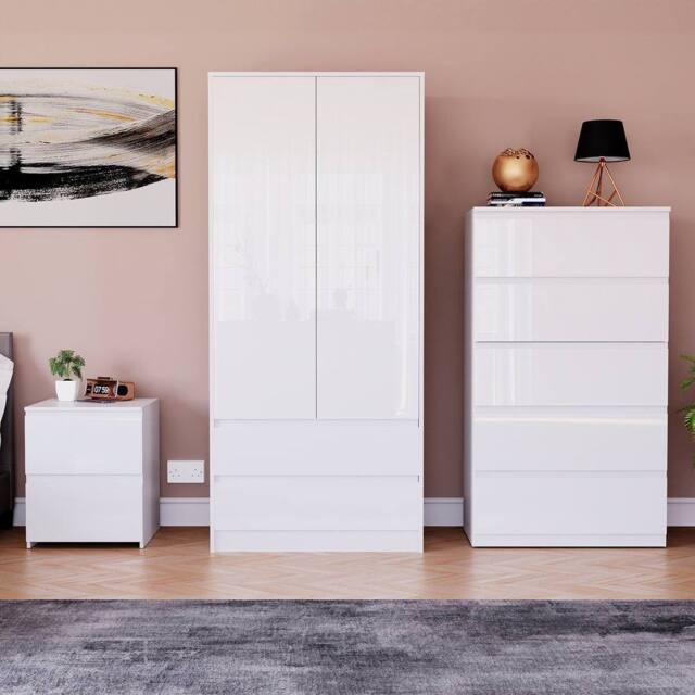 HD Designs Vida Designs Glinton 3 Piece Bedroom Set (2 Drawer Bedside Chest, 5 in White - image 1