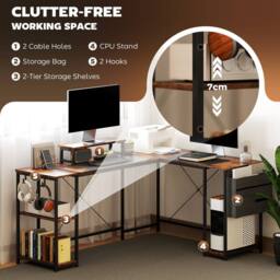 Wyld Haus Lesano 168cm Rustic Reversible L Shaped Desk Monitor Stand & Shelves in Brown - thumbnail 5