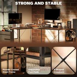 Wyld Haus Lesano 168cm Rustic Reversible L Shaped Desk Monitor Stand & Shelves in Brown - thumbnail 8