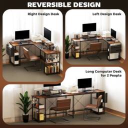 Wyld Haus Lesano 168cm Rustic Reversible L Shaped Desk Monitor Stand & Shelves in Brown - thumbnail 6