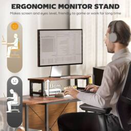 Wyld Haus Lesano 168cm Rustic Reversible L Shaped Desk Monitor Stand & Shelves in Brown - thumbnail 7