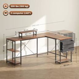 Wyld Haus Lesano 168cm Rustic Reversible L Shaped Desk Monitor Stand & Shelves in Brown - thumbnail 4