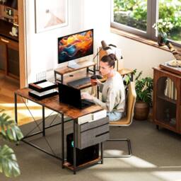Wyld Haus Lesano 168cm Rustic Reversible L Shaped Desk Monitor Stand & Shelves in Brown - thumbnail 9