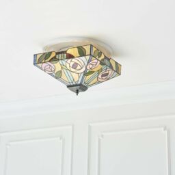 Loops Tiffany Glass Semi Flush Ceiling Light Pink Rose Inverted Square Shade i00063 in Clear - thumbnail 4