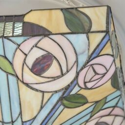 Loops Tiffany Glass Semi Flush Ceiling Light Pink Rose Inverted Square Shade i00063 in Clear - thumbnail 3