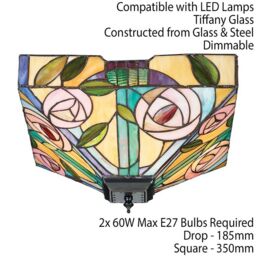 Loops Tiffany Glass Semi Flush Ceiling Light Pink Rose Inverted Square Shade i00063 in Clear - thumbnail 2