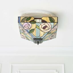 Loops Tiffany Glass Semi Flush Ceiling Light Pink Rose Inverted Square Shade i00063 in Clear - thumbnail 5