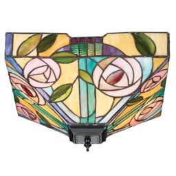 Loops Tiffany Glass Semi Flush Ceiling Light Pink Rose Inverted Square Shade i00063 in Clear