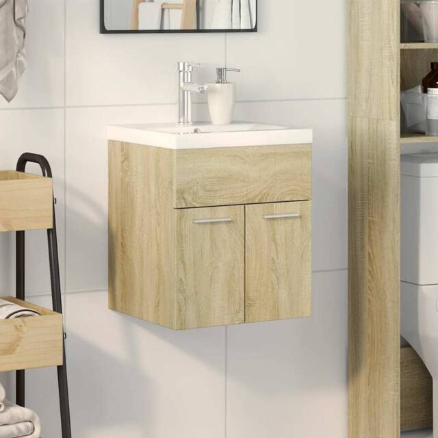 Berkfield Home Durable 2 Piece Bathroom Furniture Set Sonoma Oak Engineered Wood in Light Brown - image 1