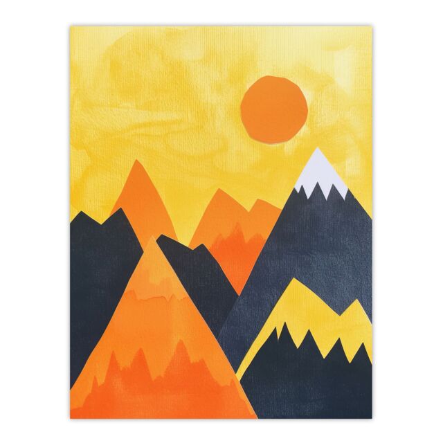 "Artery8 Sunrise Over Himalayan Mountain Range Abstract Wall Art Print in Yellow - Size: W12"" x H16""" - image 1
