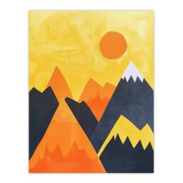 "Artery8 Sunrise Over Himalayan Mountain Range Abstract Wall Art Print in Yellow - Size: W12"" x H16""" - thumbnail 1