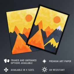 "Artery8 Sunrise Over Himalayan Mountain Range Abstract Wall Art Print in Yellow - Size: W12"" x H16""" - thumbnail 2