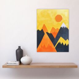 "Artery8 Sunrise Over Himalayan Mountain Range Abstract Wall Art Print in Yellow - Size: W12"" x H16""" - thumbnail 4