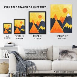"Artery8 Sunrise Over Himalayan Mountain Range Abstract Wall Art Print in Yellow - Size: W12"" x H16""" - thumbnail 3
