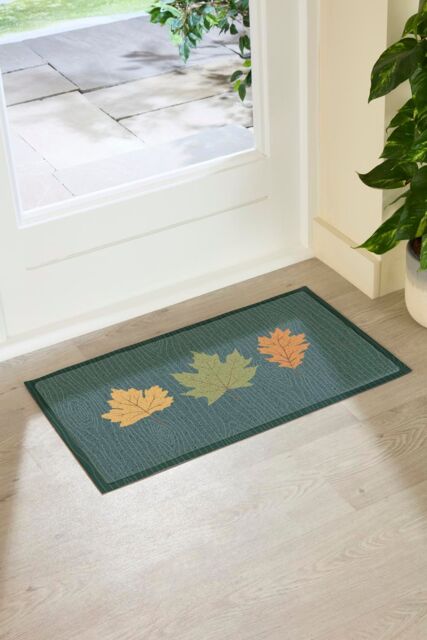 Artsy Mats Autumn Leaves on Green Indoor Outdoor Doormat (70 x 40cm) - Size: 40 cm x 70 cm - image 1