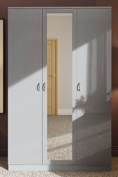 FWStyle High Gloss Grey 3 Door Mirrored Triple Wardrobe - thumbnail 2