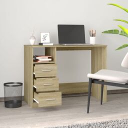 Berkfield Home Desk with Drawers Sonoma Oak 102x50x76 cm Engineered Wood in Brown - Size: 102 x 50 x 76 cm - thumbnail 3