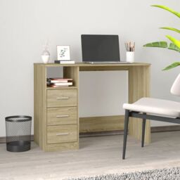 Berkfield Home Desk with Drawers Sonoma Oak 102x50x76 cm Engineered Wood in Brown - Size: 102 x 50 x 76 cm - thumbnail 1