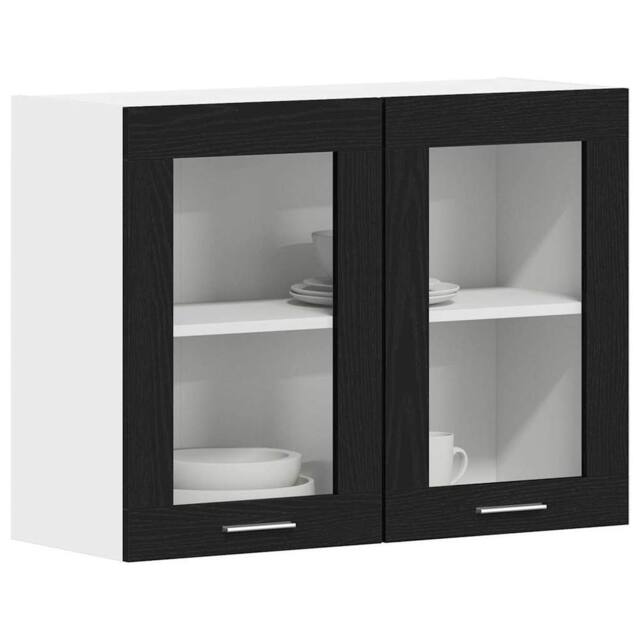 Berkfield Home Modern Black Oak Hanging Glass Cabinet 80x31x60 cm Made from Engi - Size: 80 x 31 x 60 cm - image 1