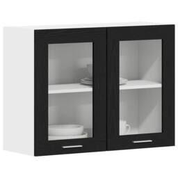 Berkfield Home Modern Black Oak Hanging Glass Cabinet 80x31x60 cm Made from Engi - Size: 80 x 31 x 60 cm