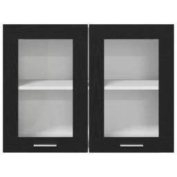 Berkfield Home Modern Black Oak Hanging Glass Cabinet 80x31x60 cm Made from Engi - Size: 80 x 31 x 60 cm - thumbnail 7