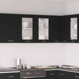 Berkfield Home Modern Black Oak Hanging Glass Cabinet 80x31x60 cm Made from Engi - Size: 80 x 31 x 60 cm - thumbnail 2