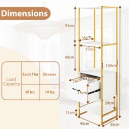 Gymax 5-Tier Bookshelf With Drawer Tall Narrow Bookcase Display Shelves in White - thumbnail 5