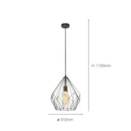 Eglo Carlton Metal 1 Light Ceiling Pendant in Black - thumbnail 4