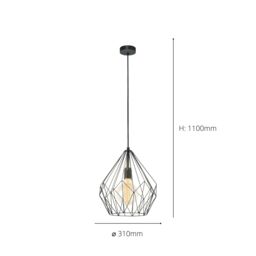 Eglo Carlton Metal 1 Light Ceiling Pendant in Black - thumbnail 5