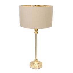 ValueLights Maggie Gold Candlestick Table Lamp with Fabric with Gold Inner Lamp Shade & Bulb in Natural - thumbnail 2