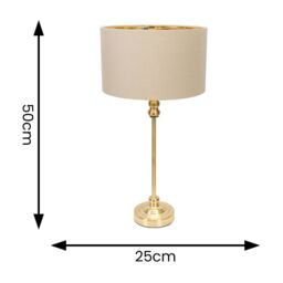 ValueLights Maggie Gold Candlestick Table Lamp with Fabric with Gold Inner Lamp Shade & Bulb in Natural - thumbnail 5