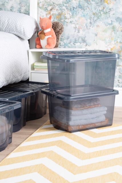 Wham Crystal 5 x 28L Stackable Plastic Storage Boxes with Lids in Black - image 1