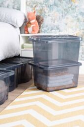 Wham Crystal 5 x 28L Stackable Plastic Storage Boxes with Lids in Black - thumbnail 1