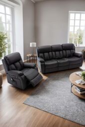 More4Homes Chester Manual Recliner Bonded Leather 1+3 Seater Sofa Set in Black