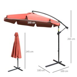 OUTSUNNY 2.7m Garden Cantilever Banana Parasol Sun Shade with Crank in Red - thumbnail 3