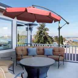 OUTSUNNY 2.7m Garden Cantilever Banana Parasol Sun Shade with Crank in Red - thumbnail 1